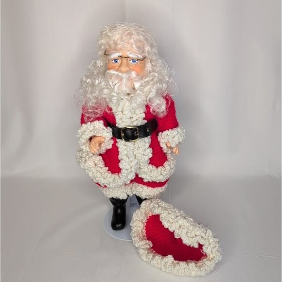 Old World Santa Claus Hand Crochet Standing Doll Figurine with Stand - Picture 7 of 11